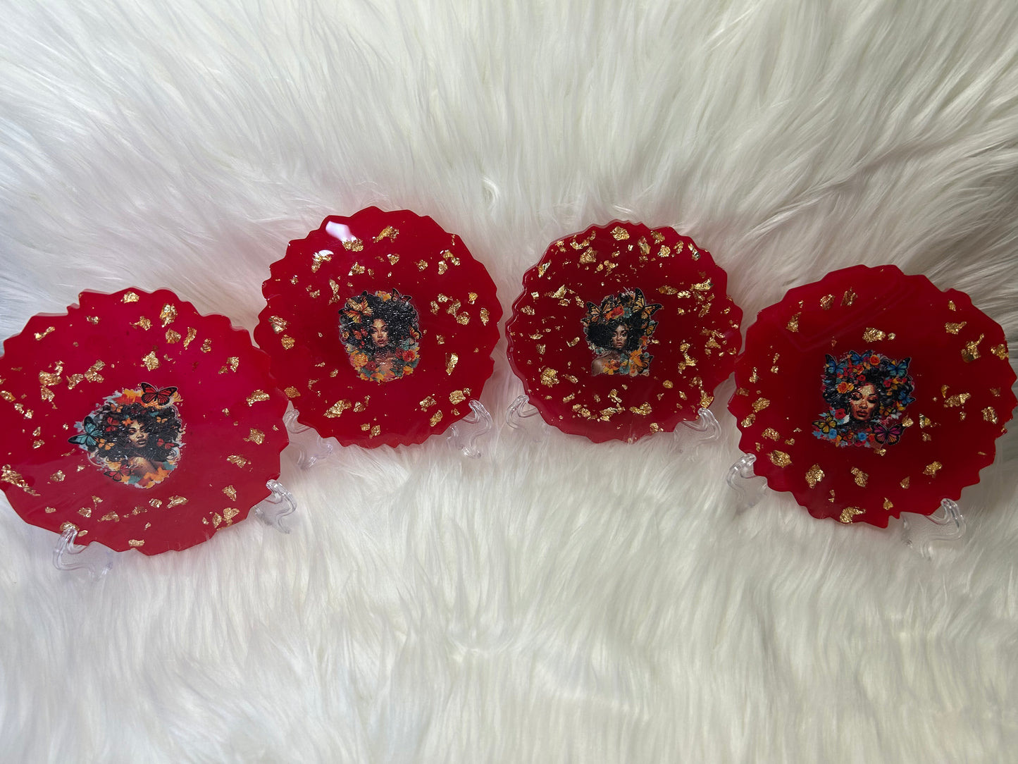 Red African American woman coasters