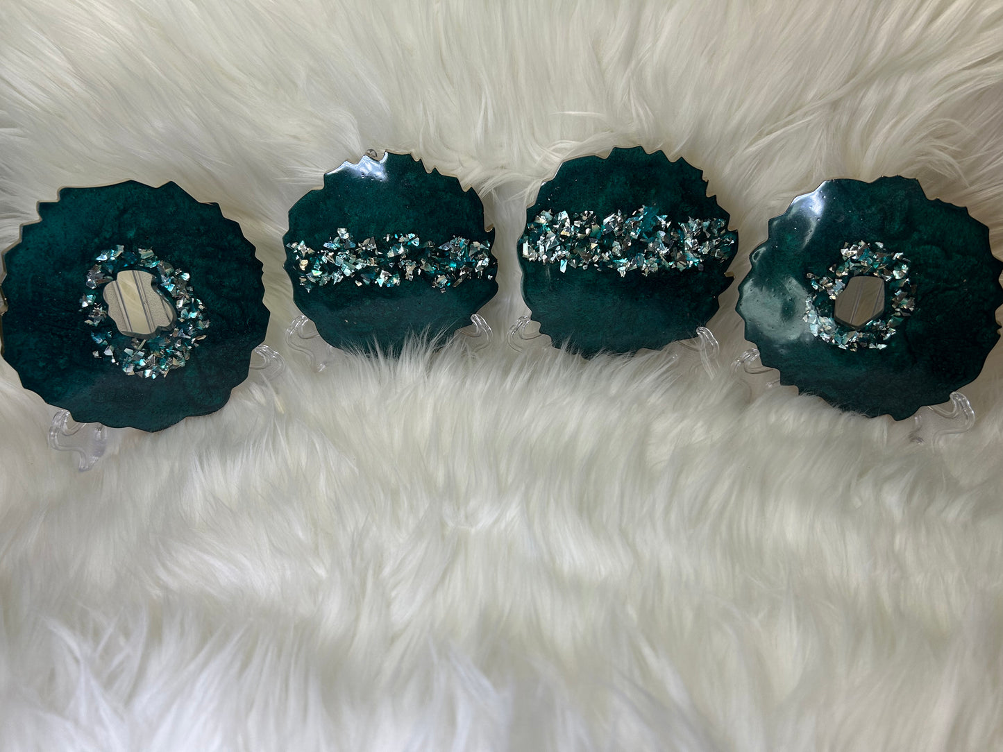 Emerald green and gold coasters