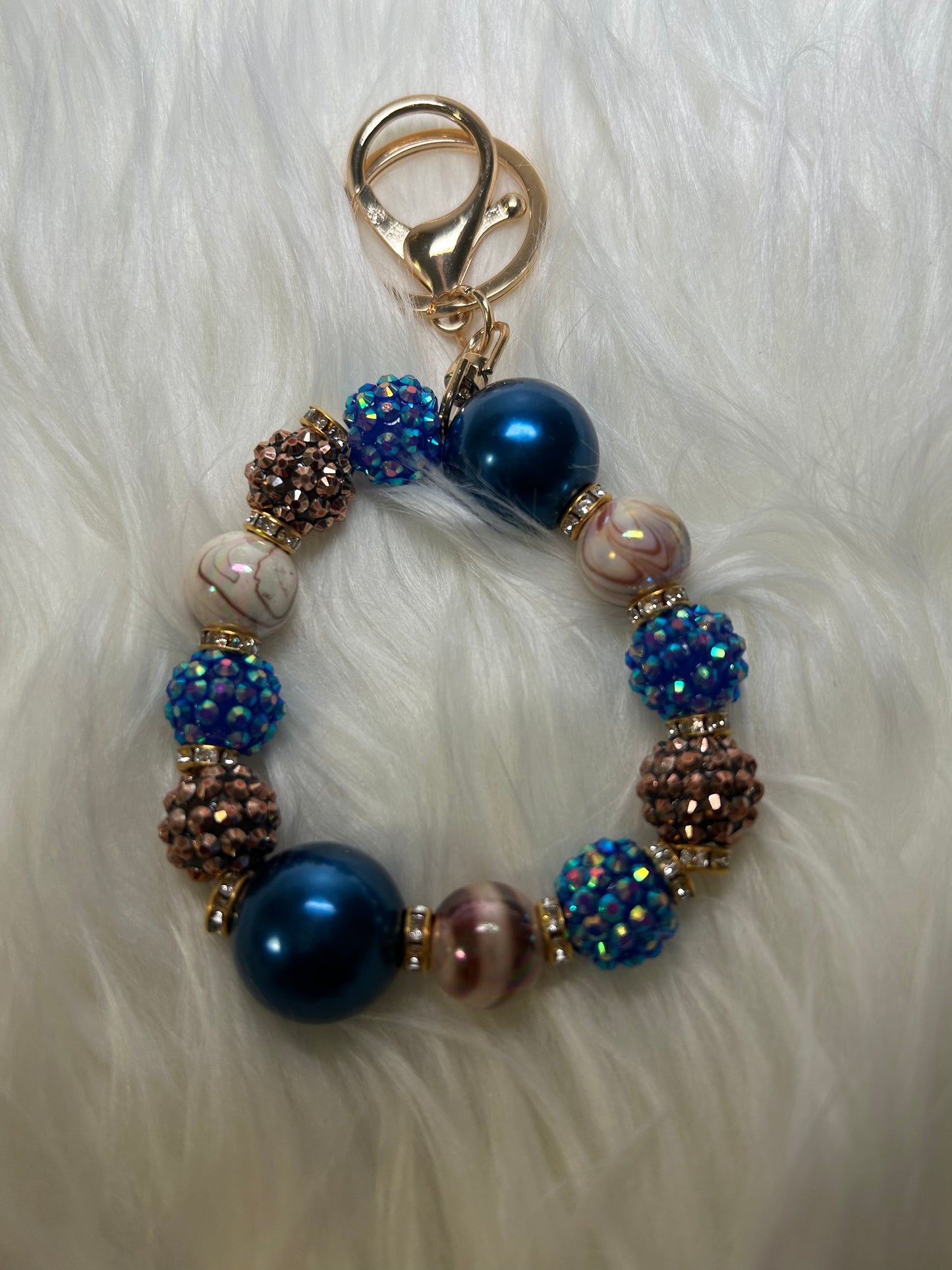 Blue and brown wristlet keychain