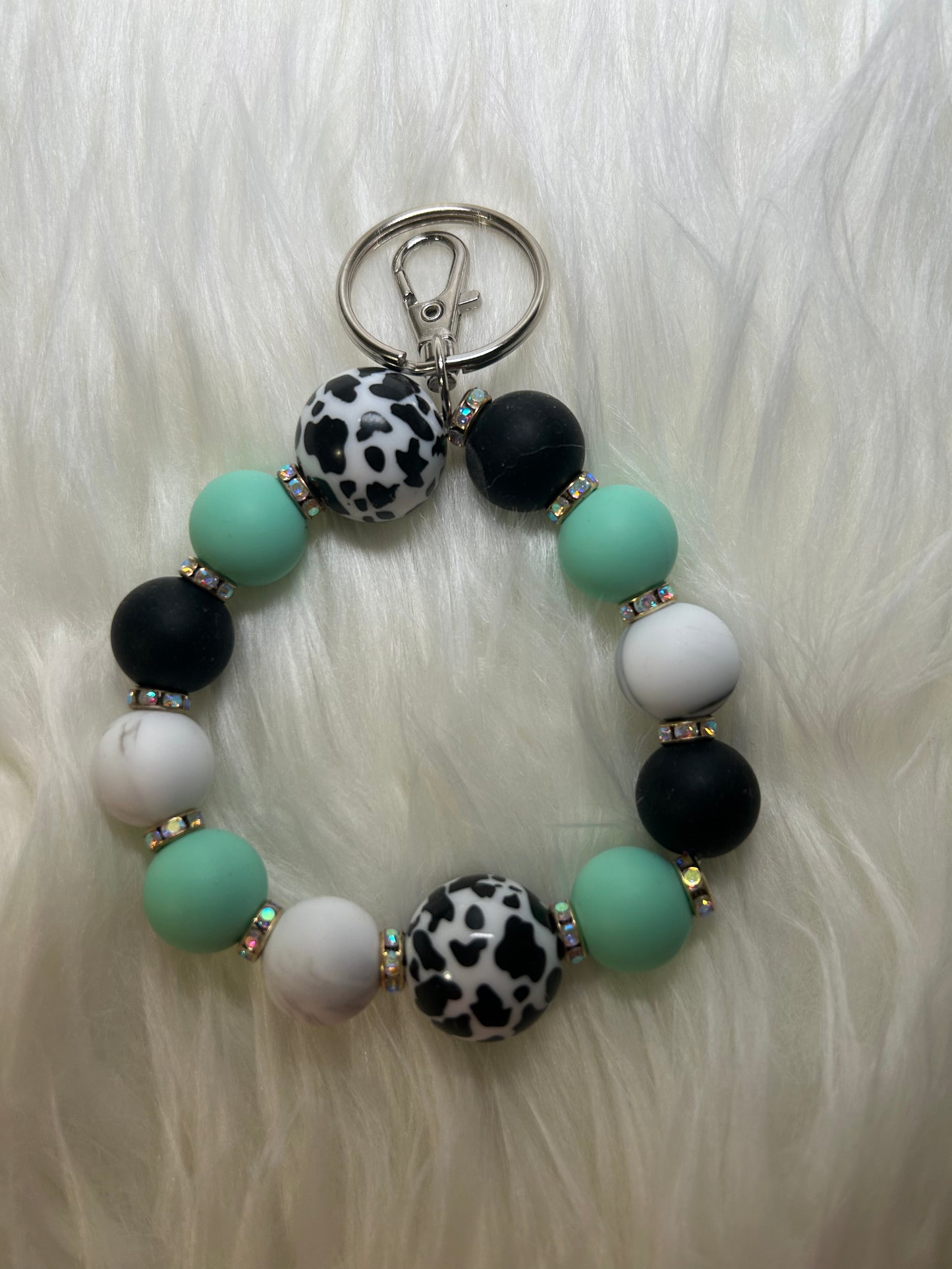Mint green, black, and white Wristlet Keychain