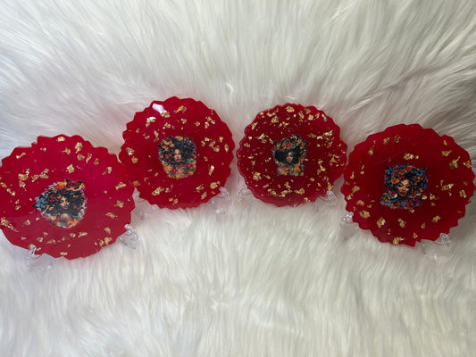 Red African American woman coasters