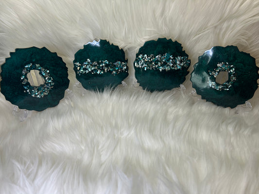 Emerald green and gold coasters