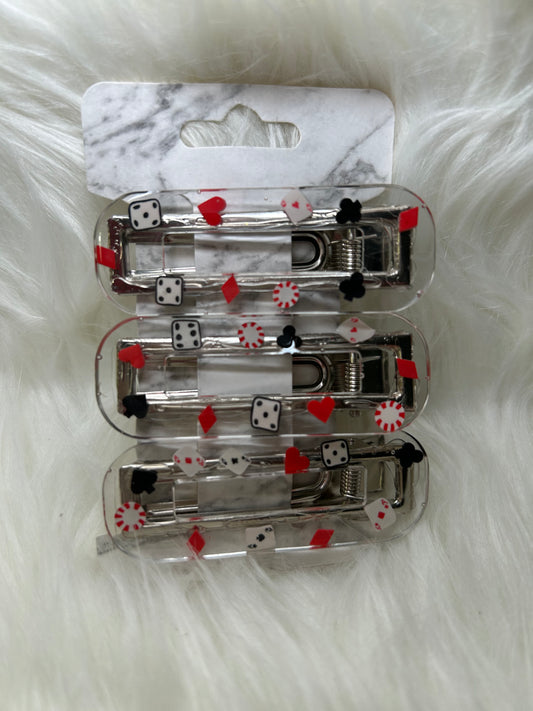 Red, black, and white, playing cards barrettes
