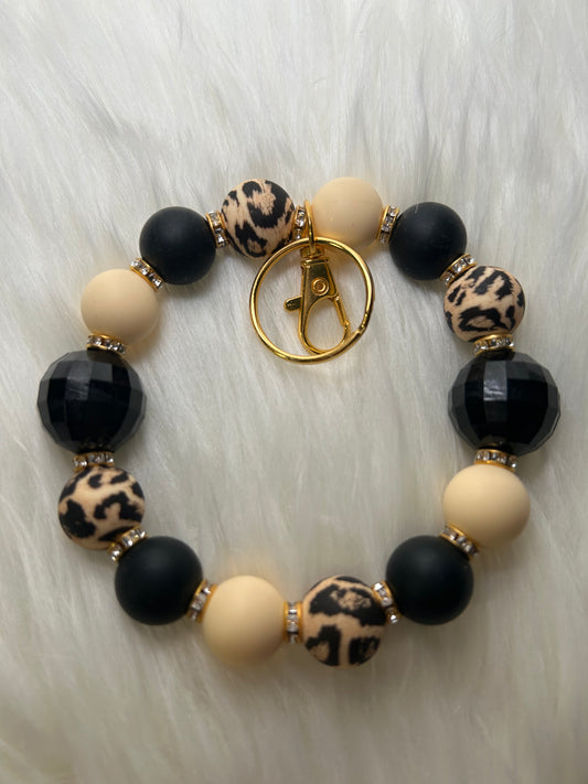 Black and Leopard wristlet
