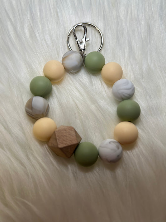 Mint green and cream wristlet keychain
