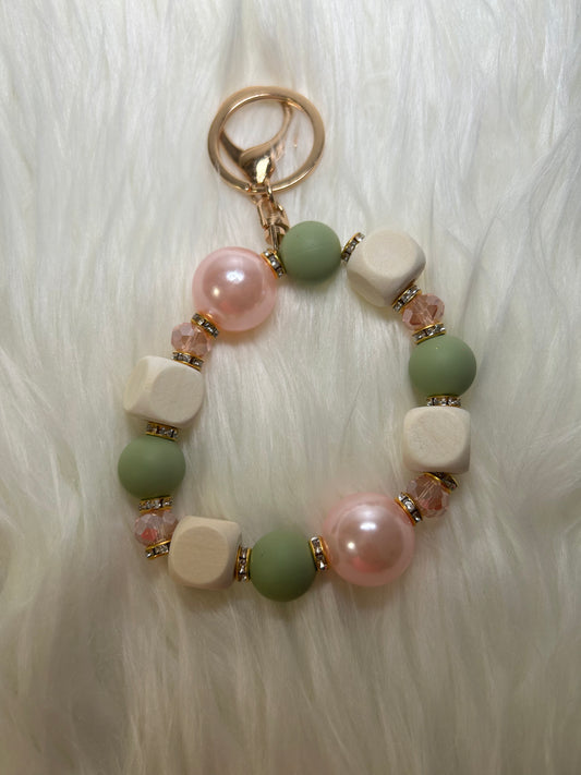 Peach and mint green Wristlet Keychain