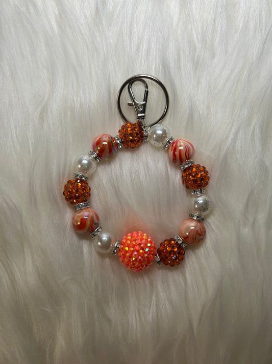 Orange and pearl Wristlet Keychain