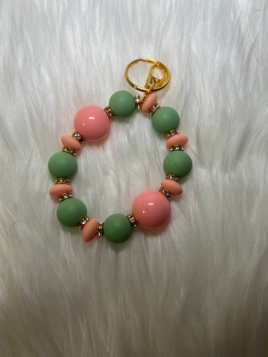 Peach and mint green Wristlet Keychain