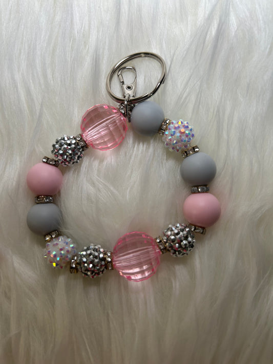 Pink, silver, and gray Wristlet Keychain