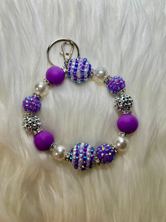 Purple, silver, and pearl Wristlet Keychain