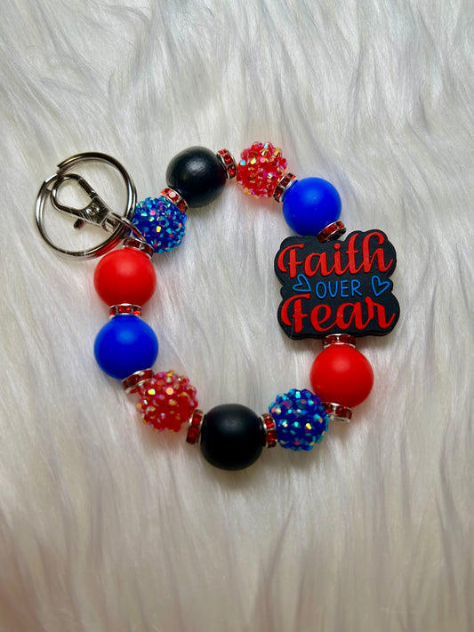 Red, blue, and black wristlet keychain