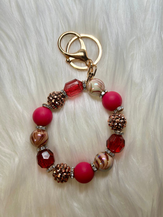 Red and brown wristlet keychain