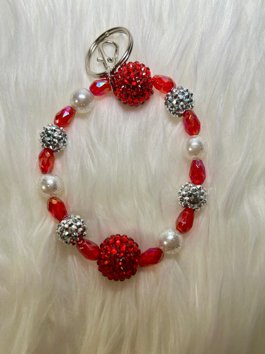 Red, silver, and pearl Wristlet Keychain