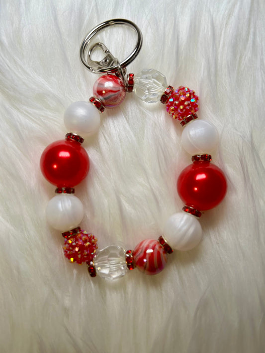 Red and white wristlet keychain