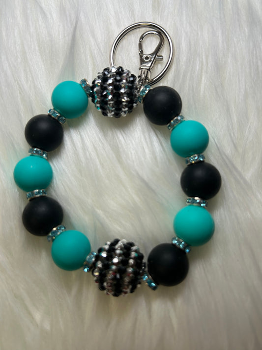 Teal and black wristlet keychain