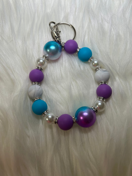 Teal, purple, and gray Wristlet Keychain